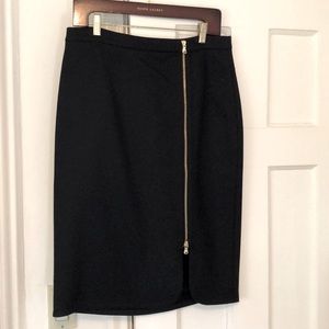 Brushed wool asymmetrical zip pencil skirt